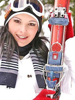 Skiing girl strips